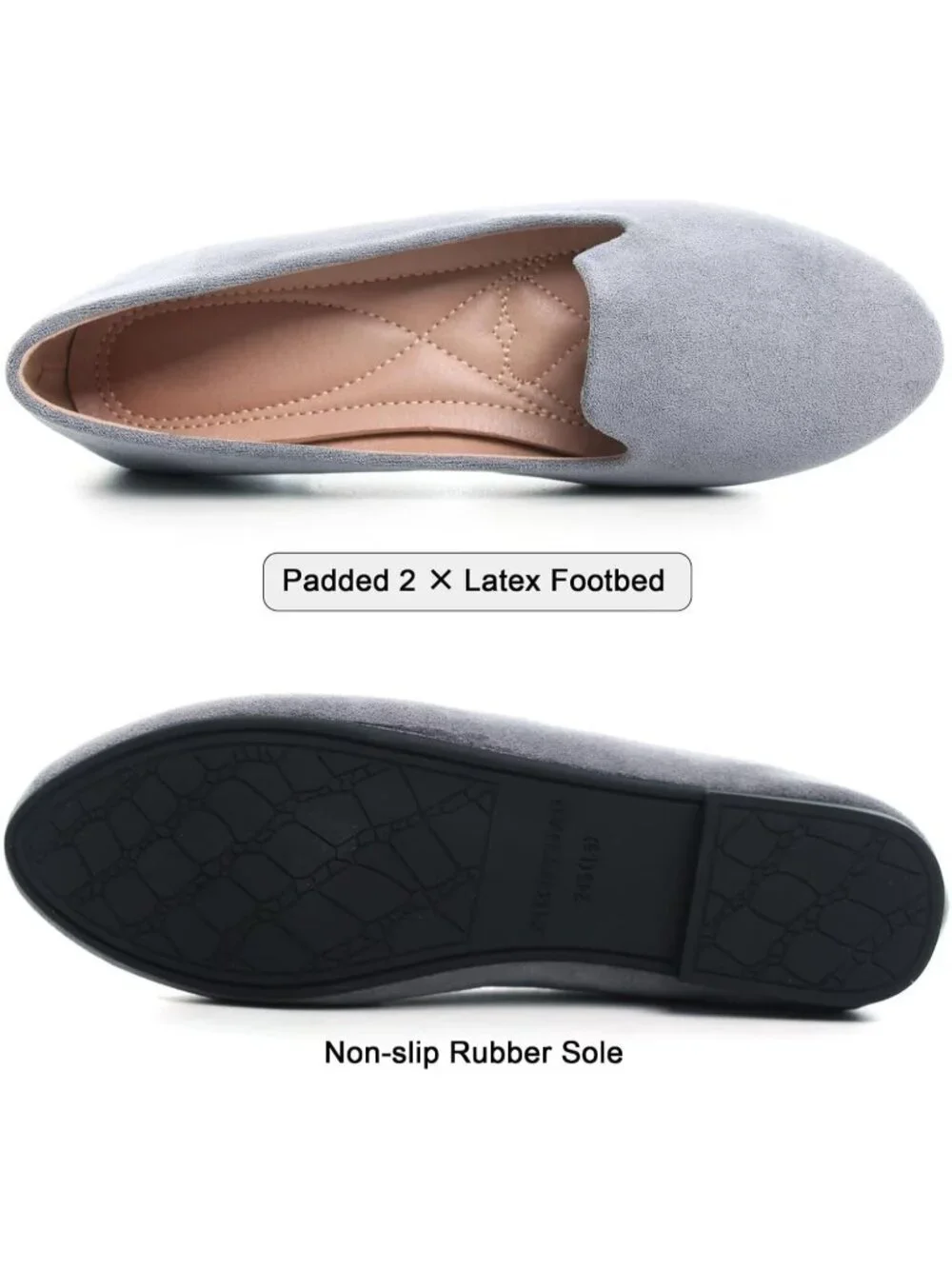 Women's Grey Round Toe Comfortable Low Heel Slip On Loafer Ballet Flat Shoes